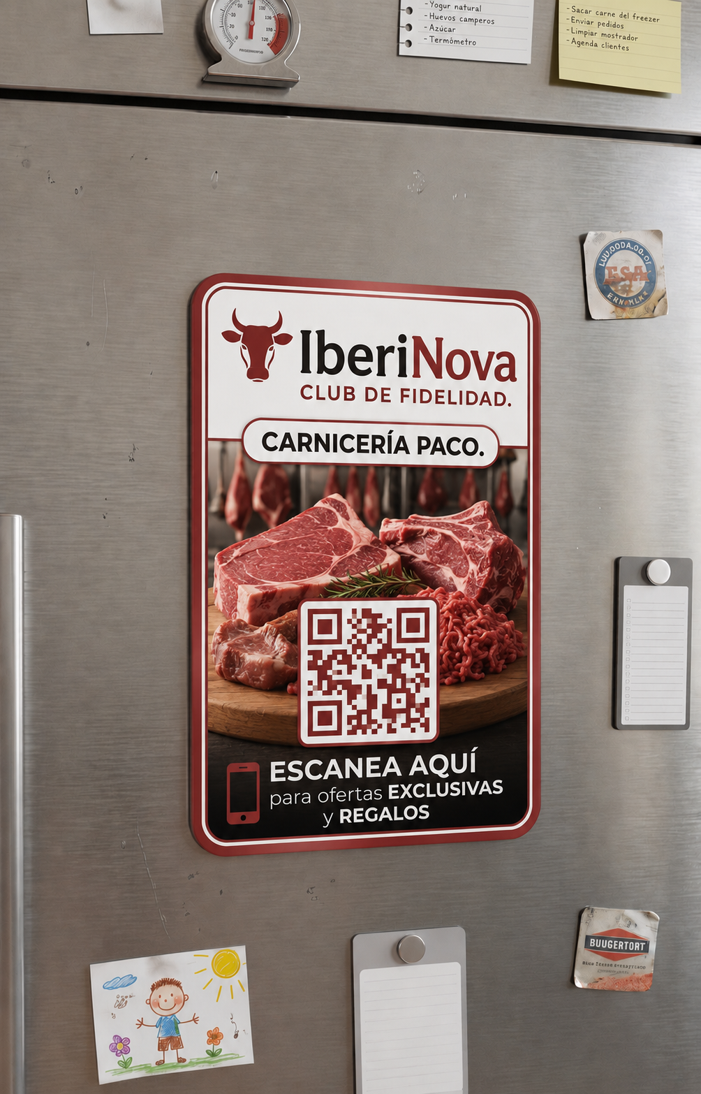 Imán IberiNova en la nevera — Club de fidelidad de Carnicería Paco